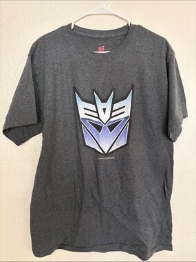 Hanes Charcoal Short Sleeve Tee with Blue Gradient Decepticon Emblem